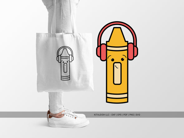 Crayon Wearing Headphones SVG | Cute Teacher & School Craft Design