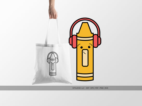 Crayon Wearing Headphones SVG | Cute Teacher & School Craft Design