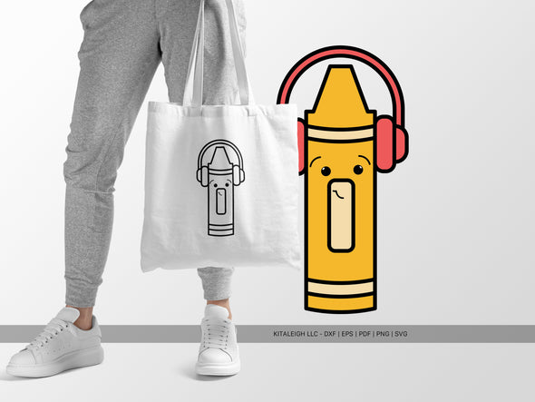 Crayon Wearing Headphones SVG | Cute Teacher & School Craft Design