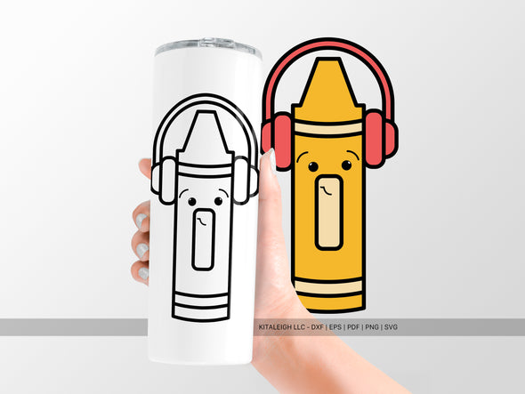 Crayon Wearing Headphones SVG | Cute Teacher & School Craft Design