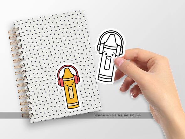 Crayon Wearing Headphones SVG | Cute Teacher & School Craft Design
