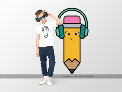 Pencil Wearing Headphones SVG | Cute Teacher & School Craft Design