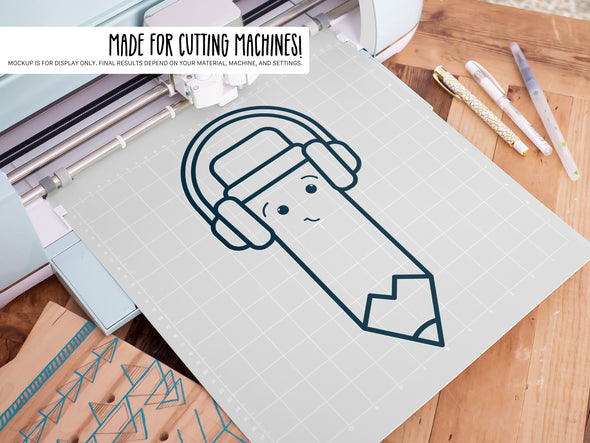 Pencil Wearing Headphones SVG | Cute Teacher & School Craft Design