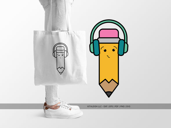 Pencil Wearing Headphones SVG | Cute Teacher & School Craft Design