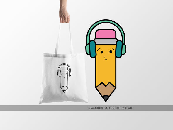 Pencil Wearing Headphones SVG | Cute Teacher & School Craft Design