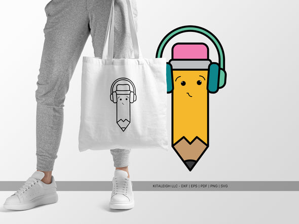 Pencil Wearing Headphones SVG | Cute Teacher & School Craft Design