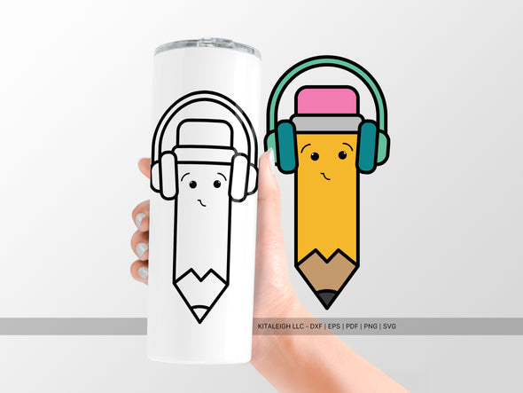 Pencil Wearing Headphones SVG | Cute Teacher & School Craft Design