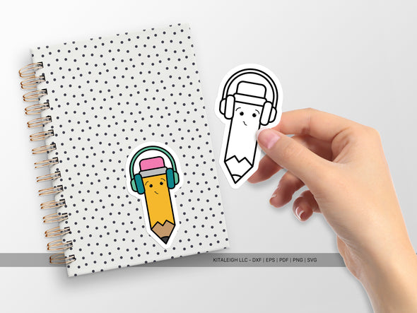 Pencil Wearing Headphones SVG | Cute Teacher & School Craft Design