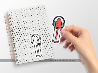 Ball Point Pen Wearing Headphones SVG | Cute Teacher & School Craft Design