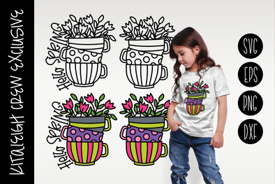 Stack of Teacups- Hello Spring, Cut File