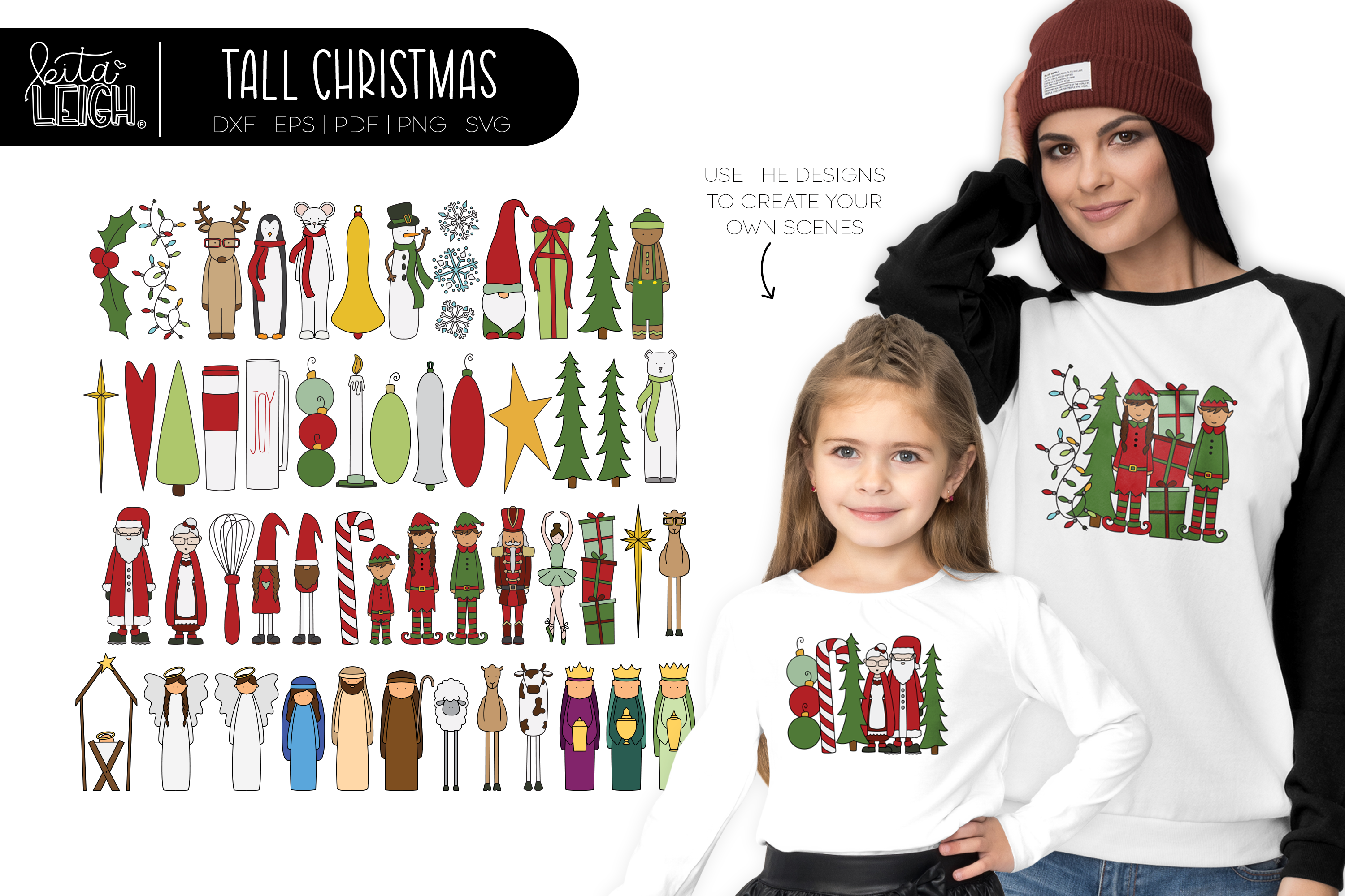 55 Christmas Tall Elements Bundle with 11 Premade Scenes