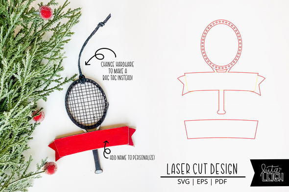 Tennis Laser Bag Tag Cut File | Christmas Ornament SVG