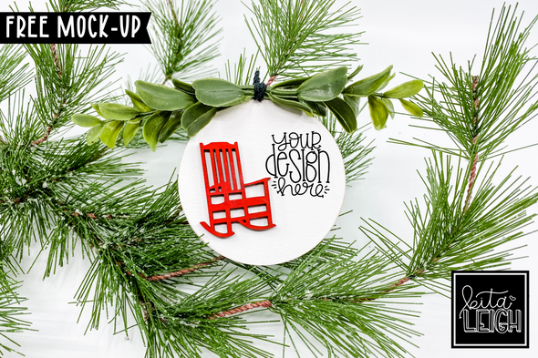 3" Wooden Ornament with Rocking Chair Mockup