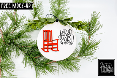 4" Wooden Ornament with Rocking Chair Mockup