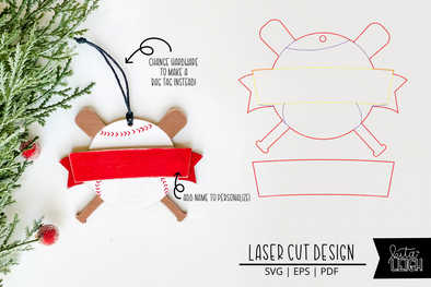 Baseball Crossed Bats Laser Bag Tag Cut File | Christmas Ornament SVG