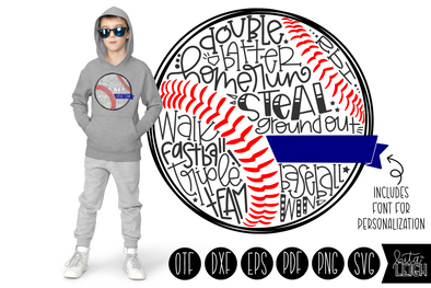 Baseball Hand Lettered Ball with Font for Personalization SVG
