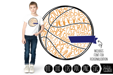 Basketball Hand Lettered Ball with Font for Personalization SVG
