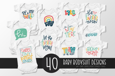 40 Baby Bodysuit Bundle | Baby SVG Designs