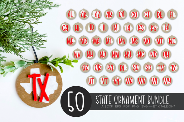 50 Laser State Abbreviations | Christmas Ornament SVG