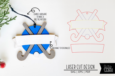 Field Hockey Laser Bag Tag Cut File | Christmas Ornament SVG