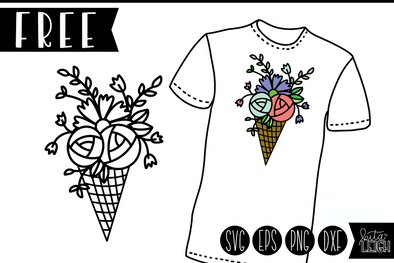 FREE Floral Ice Cream Cone SVG Design for Vinyl Cutters or Sublimation