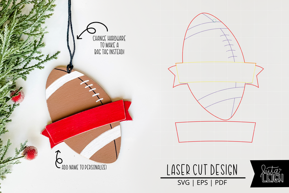 Football Laser Bag Tag Cut File | Christmas Ornament SVG