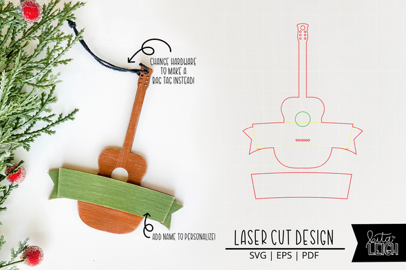 Guitar Laser Bag Tag Cut File | Christmas Ornament SVG