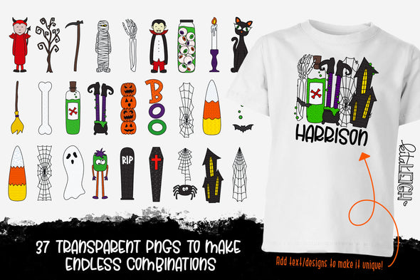 37 Halloween Clipart Elements for Sublimation/Print Backgrounds