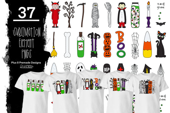37 Halloween Clipart Elements for Sublimation/Print Backgrounds