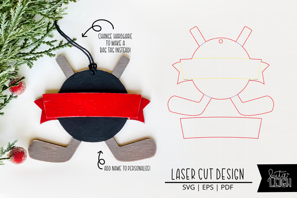 Hockey Laser Bag Tag Cut File | Christmas Ornament SVG
