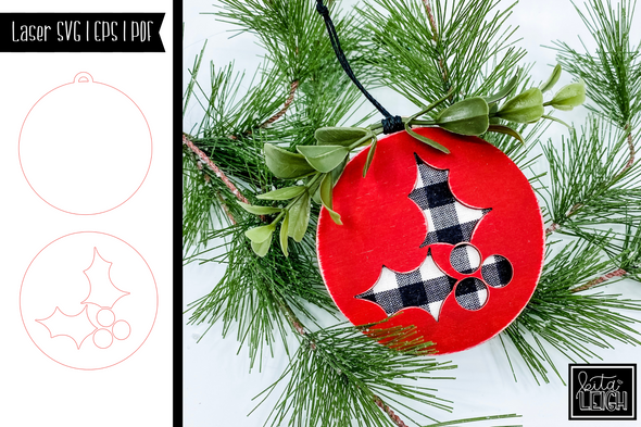 Laser Holly Berries Cutout Christmas Ornament Design