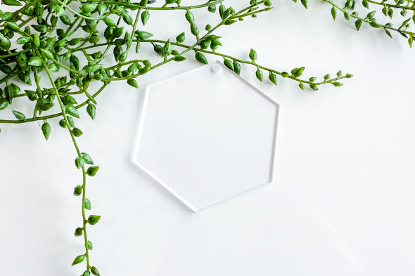 35-3" Vertical Clear Acrylic Hexagon Ornament Blank