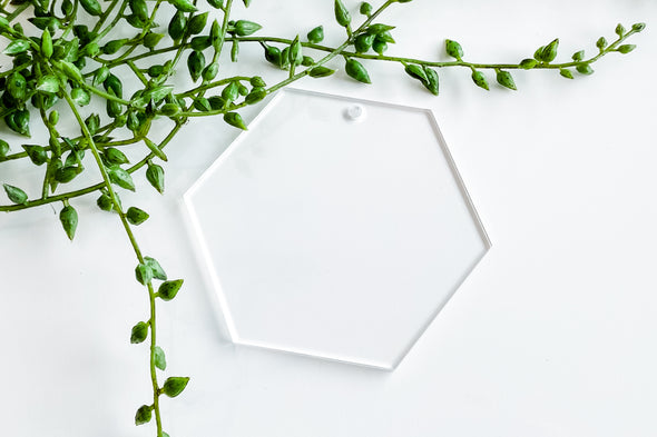 25- 3" Horizontal Clear Acrylic Hexagon Ornament Blank