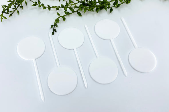 6-(6) Six 1.5" White Acrylic Round Cupcake Topper Blanks