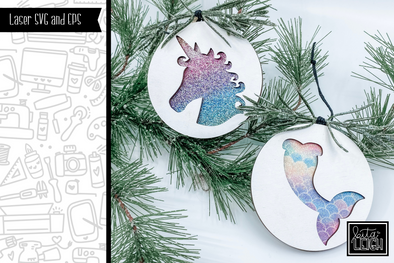 Magical Christmas Mermaid and Unicorn Ornaments Laser SVGs