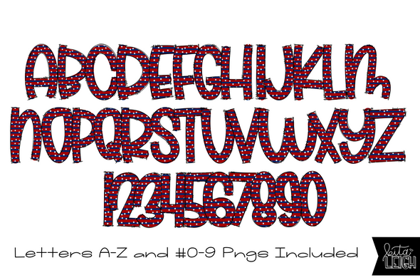 Red White and Blue Dot Line Alphabet for Sublimation/Print