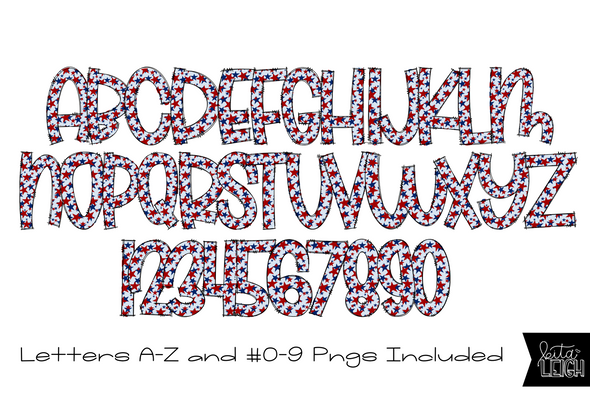 Red White and Blue Stars Alphabet for Sublimation/Print