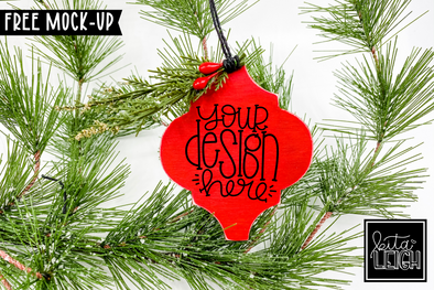 Red Arabesque Wooden Ornament Mockup