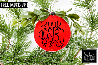 Red Round Wooden Ornament Mockup