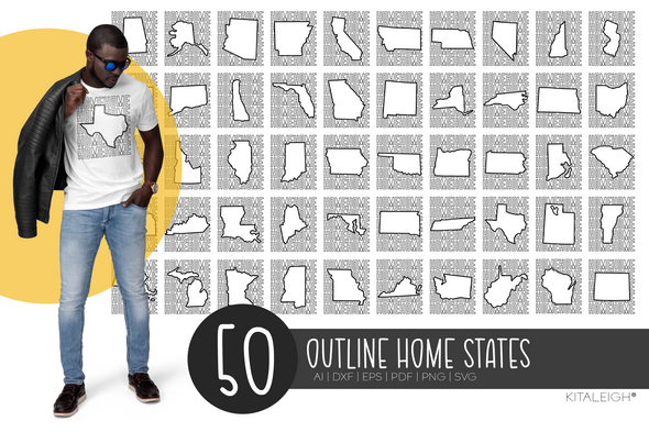 50 Outline Home States| State T-Shirt SVG Bundle