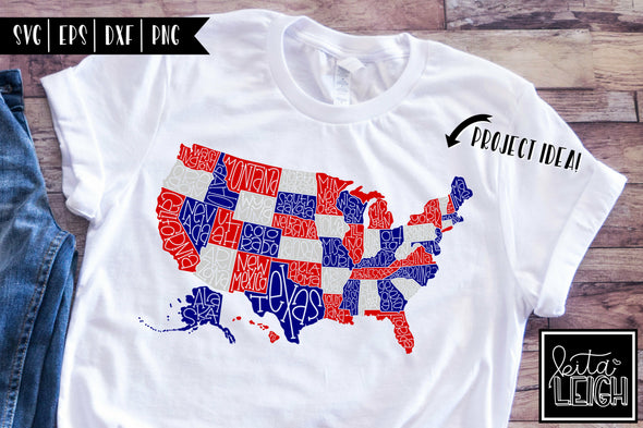 Hand Lettered United States of America USA Map