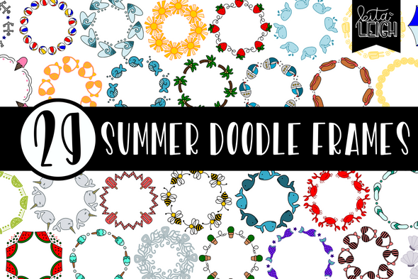 Summer Doodle Monogram Frames Bundle