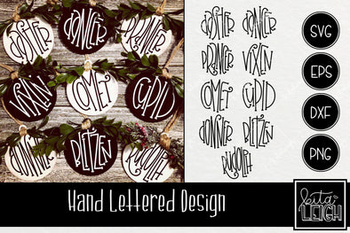 Hand Lettered Christmas Reindeer Names Rounds SVG