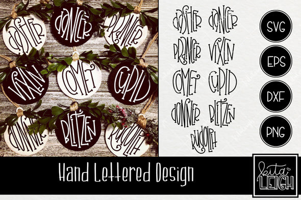 Hand Lettered Christmas Reindeer Names Rounds SVG