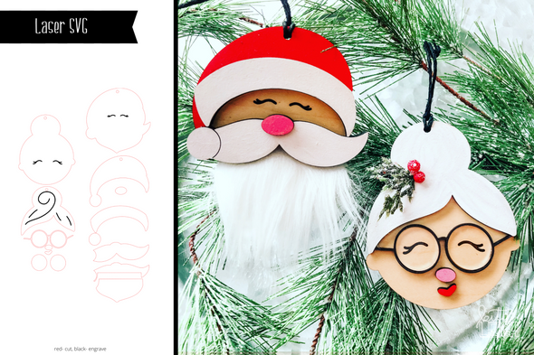 Laser Santa and Mrs Claus Ornament Set SVG
