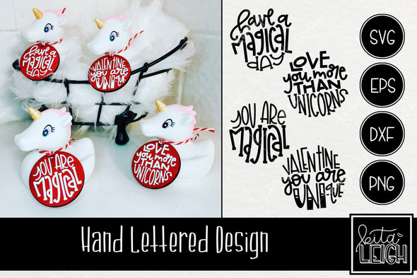 Valentine Hand Lettered Unicorn Rounds SVG