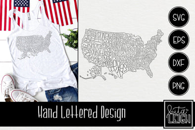 Hand Lettered United States of America USA Map Outline Great for the Laser